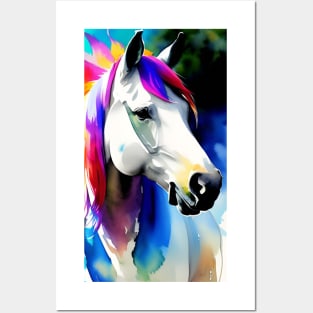 White horse head with colored mane Posters and Art